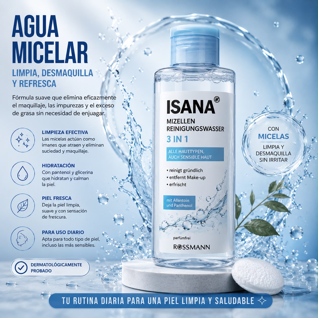 Agua Micelar ISANA 3 en 1